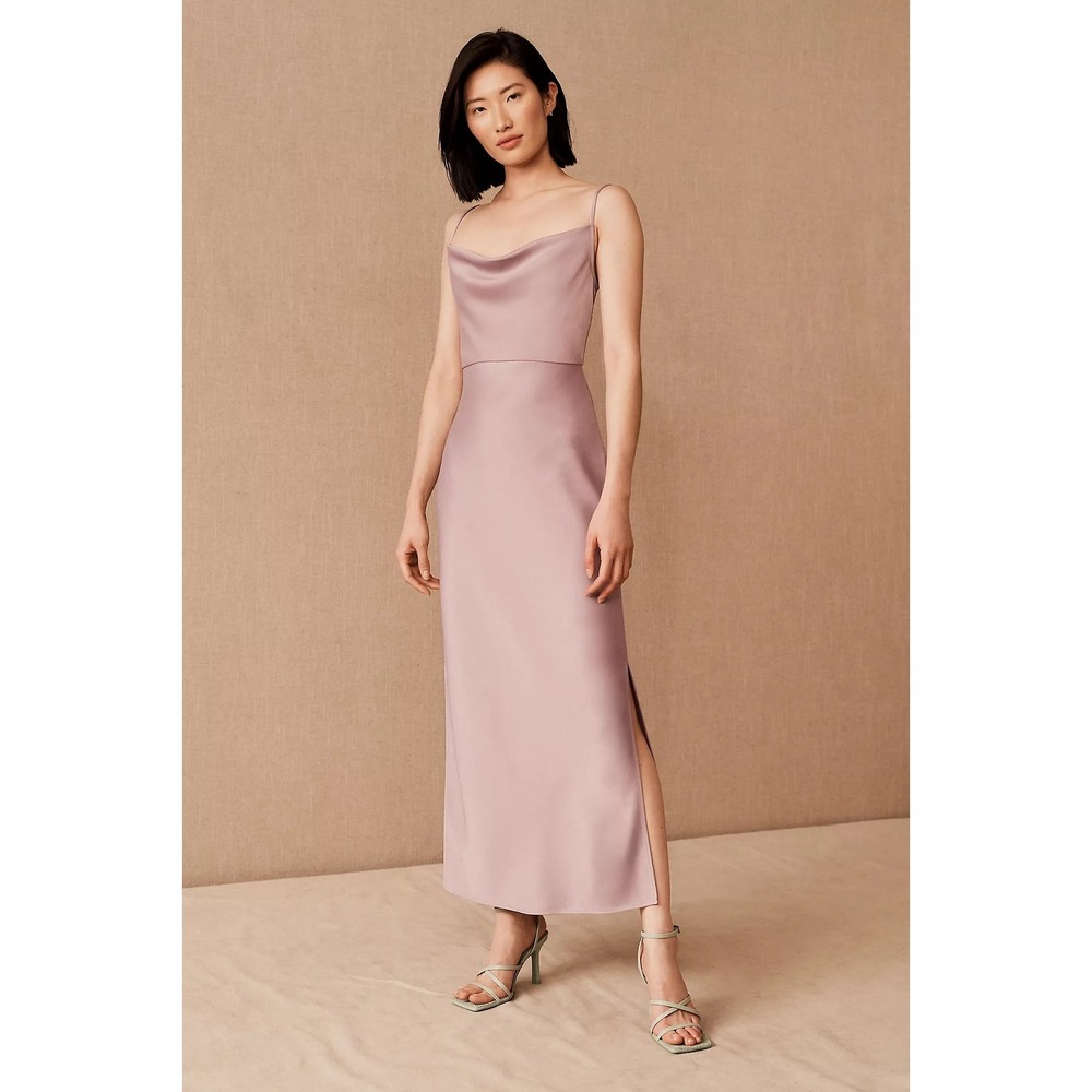 BHLDN Cali Satin Midi Dress Blush Pink Cowl Neck Bridesmaid Gown Size 4
